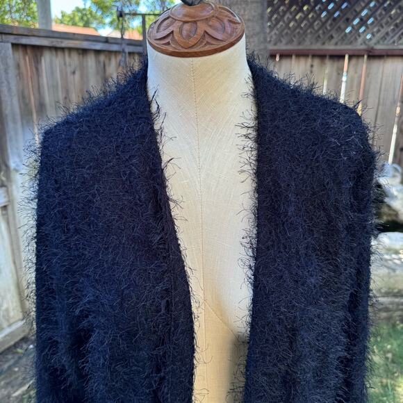 Picadilly Fashions Black Cardigan Women's Size Medium Open Front Fuzzy - Picture 2 of 12